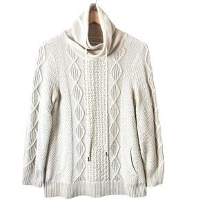 L.L.Bean Signature Cableknit Sweater Cowl Neck Fisherman Thick Chunky Cotton